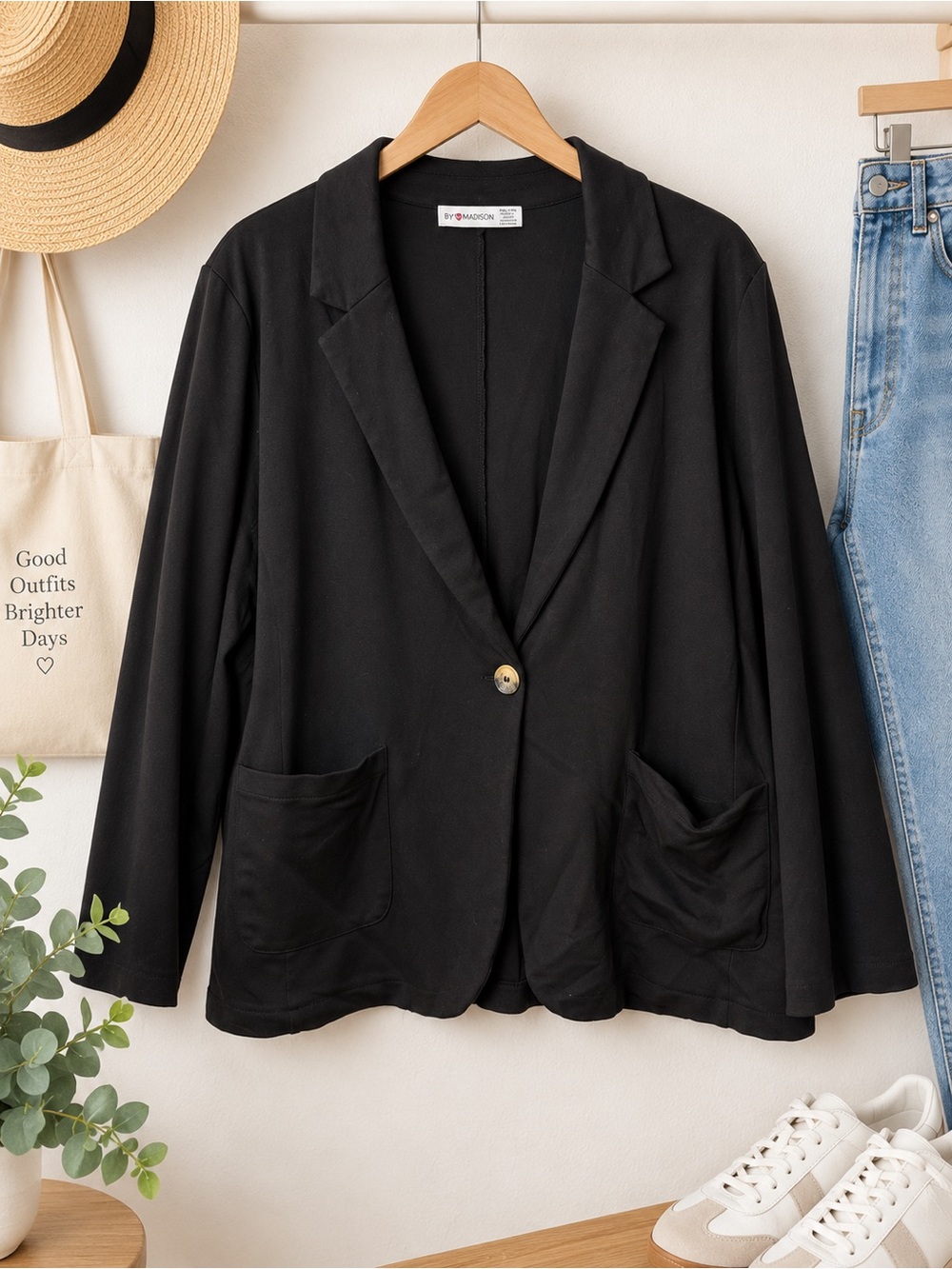 89th & Madison Black Single-Button Ponte Knit Blazer
